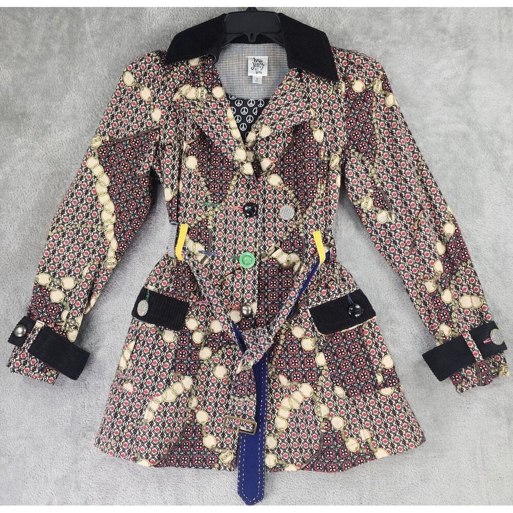 Ivy Jane Jacket Womens‎ Small Multicolor Retro Button Front Belted Long Sleeve